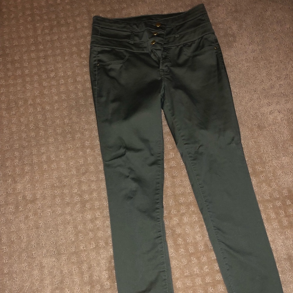 High waisted olive green jeans
